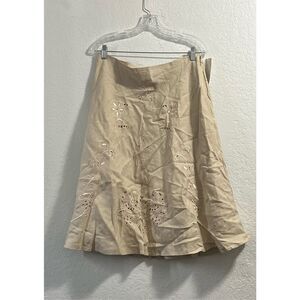NWT LUCY PEREDA 8  LINEN  Eyelet Cutout A-line SKIRT Cottagecore